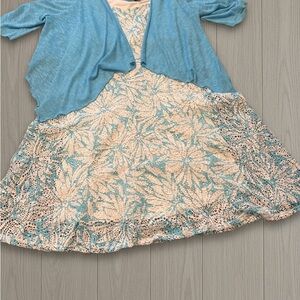 Title: Perceptions Petite 2 Piece Spring Dress Set PL Blue White Floral Shrug